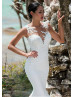 Mermaid White Vintage Lace Satin Cutout Back Wedding Dress